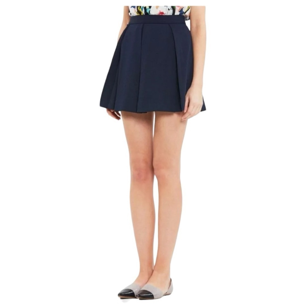 Navy Box Pleat Flared Mini Skirt Size 36/ XS